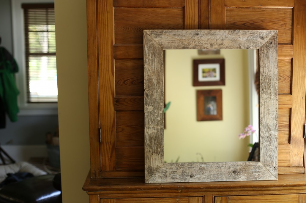 reclaimed wood framed mirror